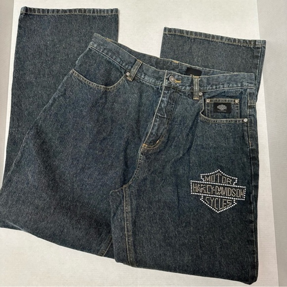 Harley Davidson Womens Sz 12 Dark Wash High Rise Straight Leg Denim Jeans Moto